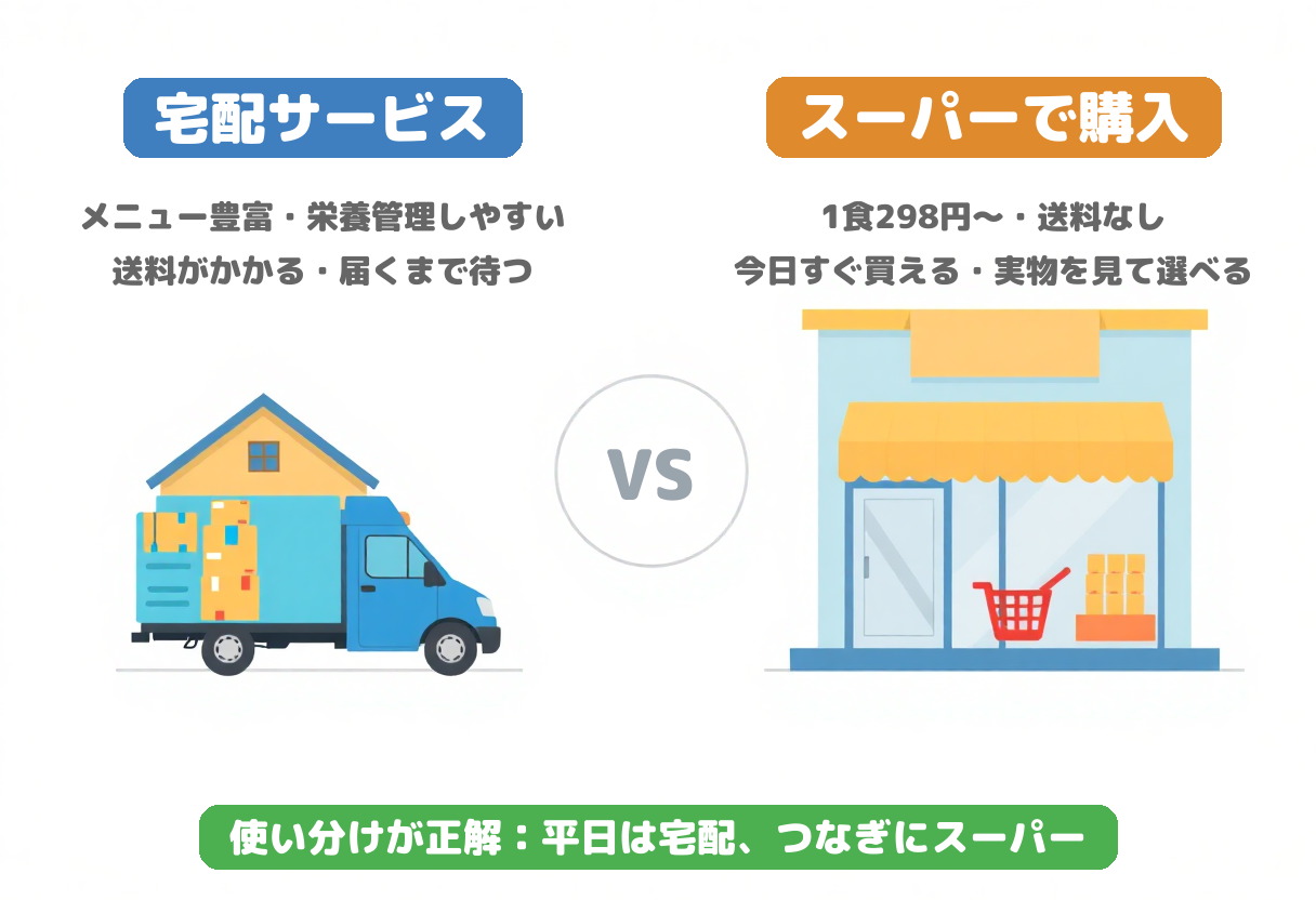 宅配サービスとスーパー購入の使い分け図解